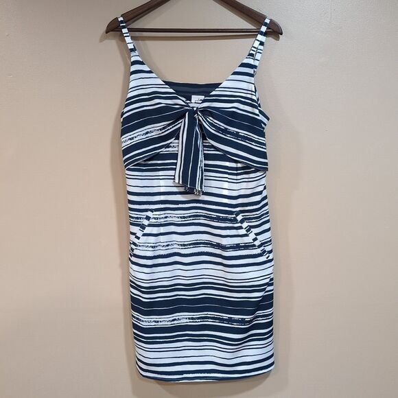 CAbi Blue White Knotted Tie Striped Tank Dress #5264 Nautical Coastal Sz Medium - Picture 2 of 12
